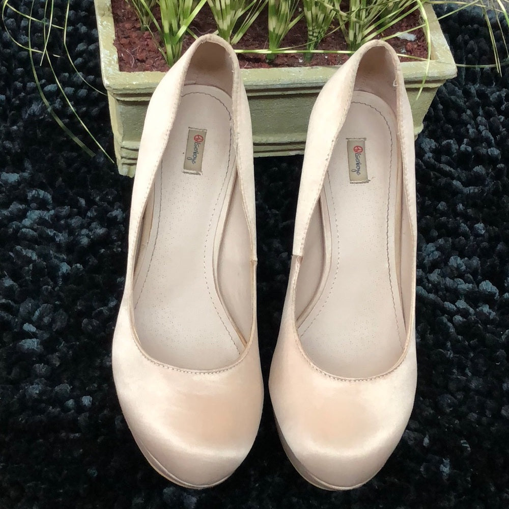 Champagne Satin shoes w/rhinestones on the heels.