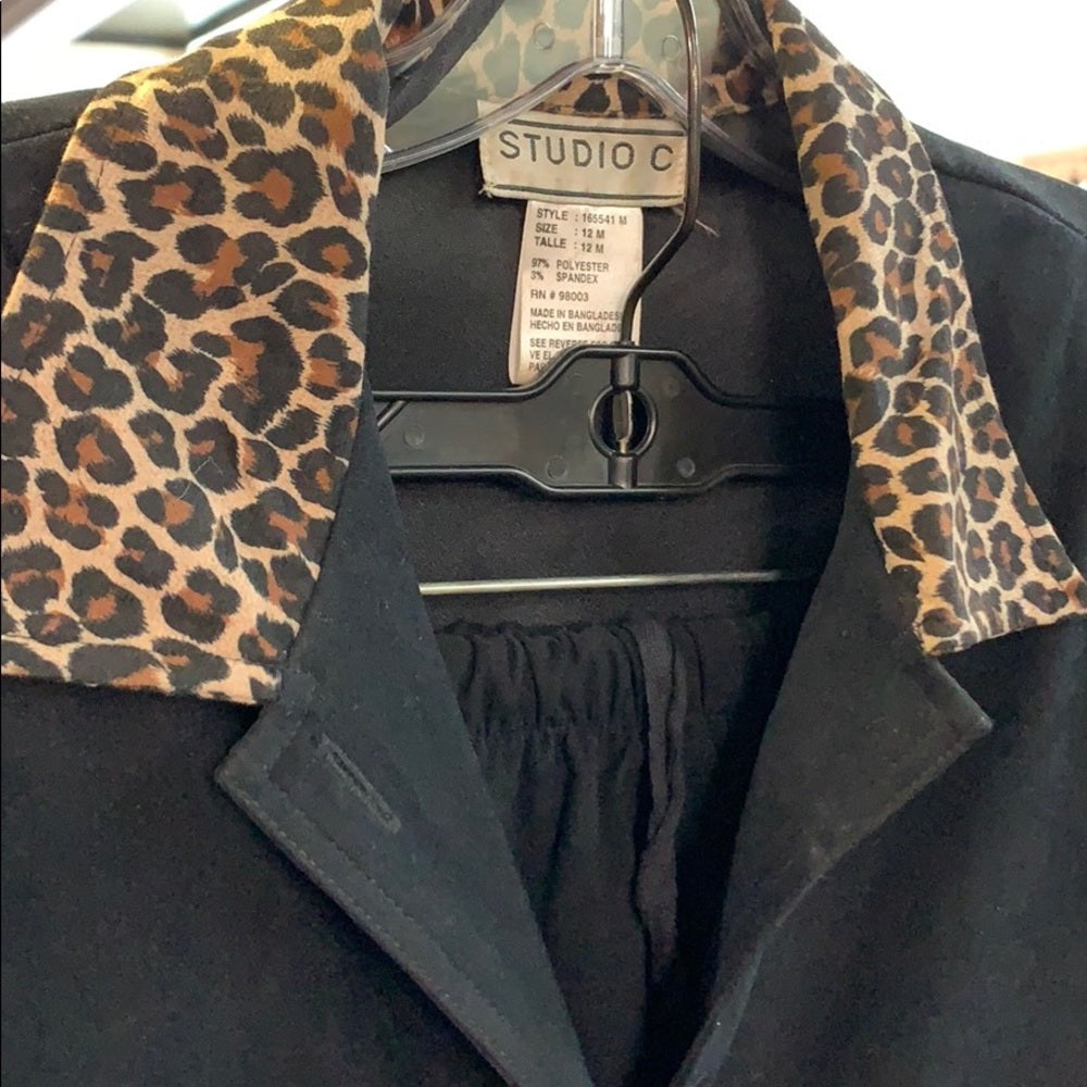 Size 12 black and animal print pant suit