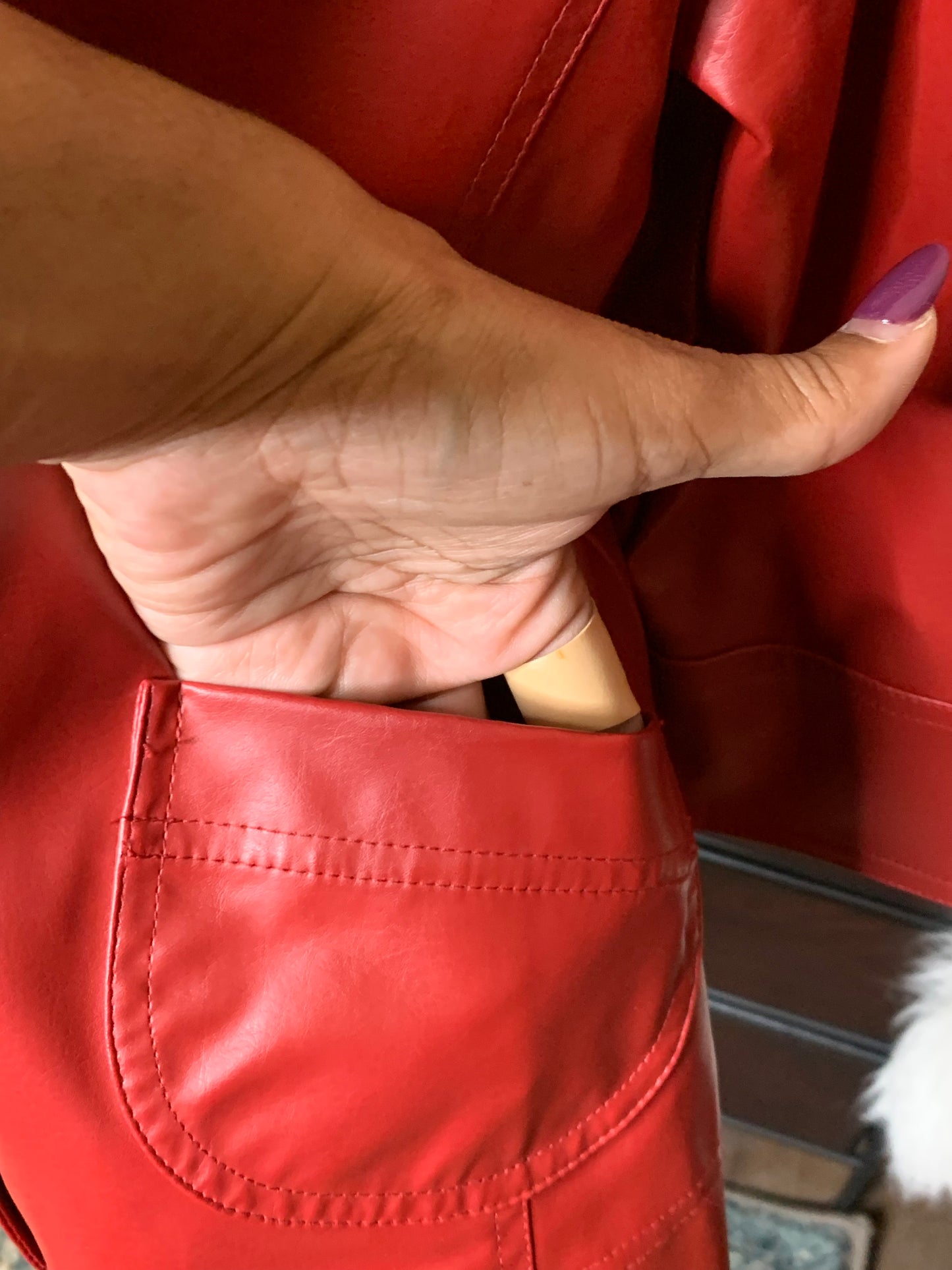 Size large petite red faux leather blazer