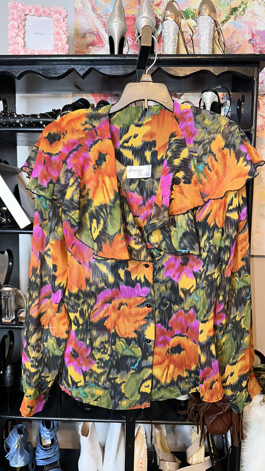 Size Medium Sheer colorful vintage top