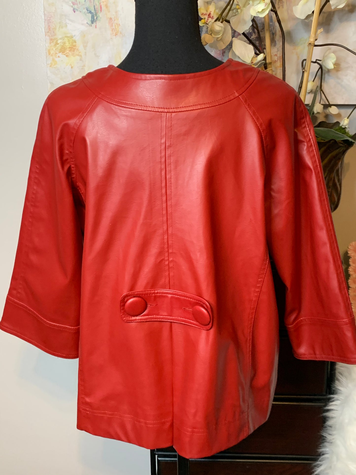 Size large petite red faux leather blazer