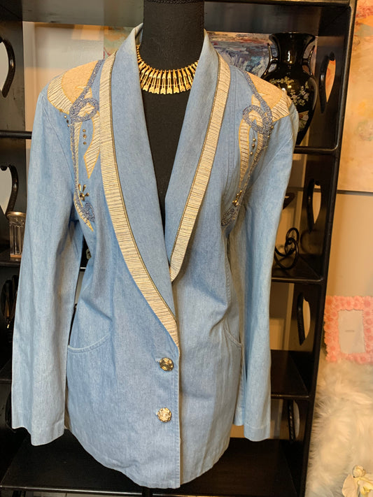Vintage size 14 80’s bedazzled denim blazer