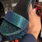 Size 10 green iridescent strappy heeled boots