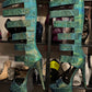 Size 10 green iridescent strappy heeled boots
