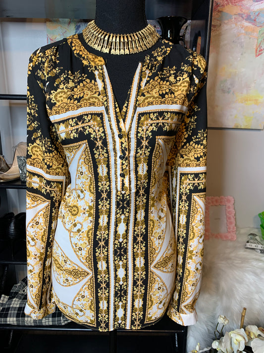 Size  XL black, gold and white blouse