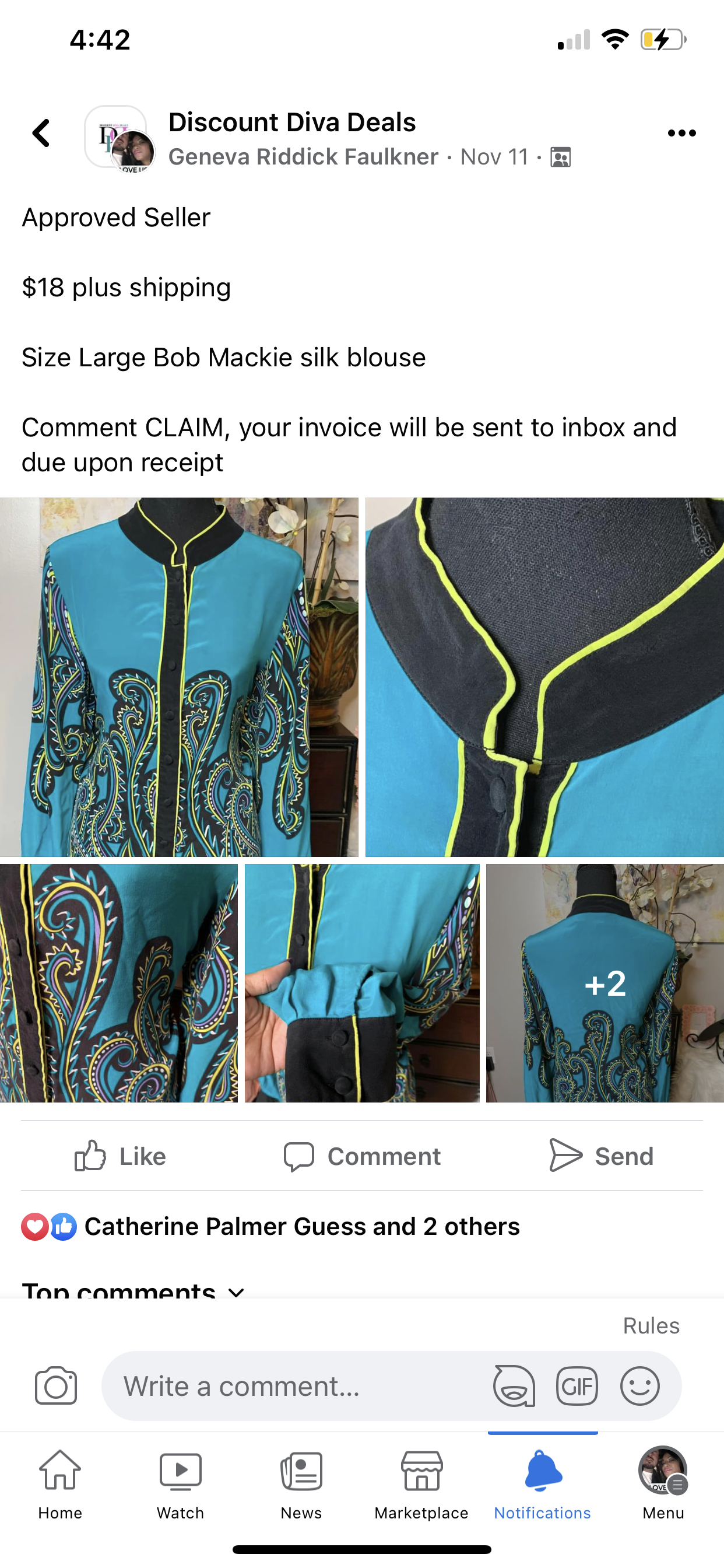 Size L Bob Mackie silk blouse