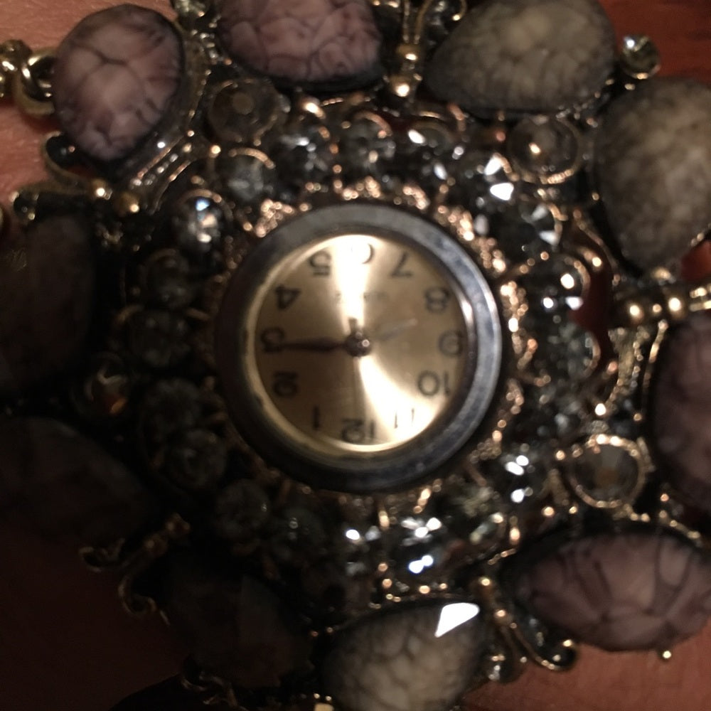 Beautiful hinged bracelet with watch and ring
