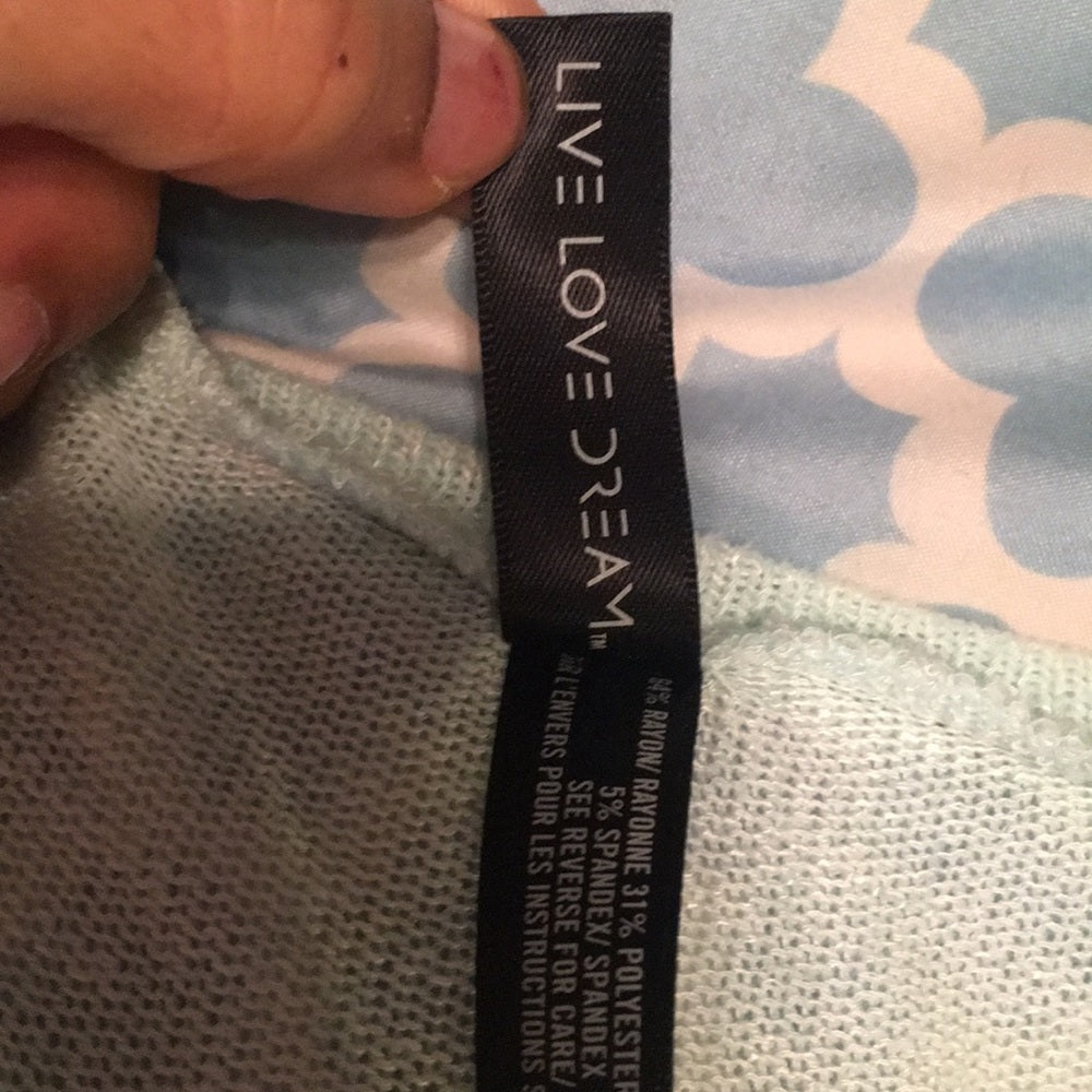 Live Love Dream mint color scoop neck sweater