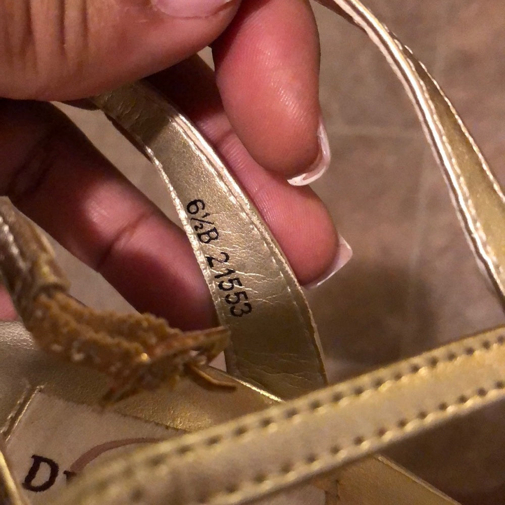 Size 6.5B gold w/ rhinestones platform
