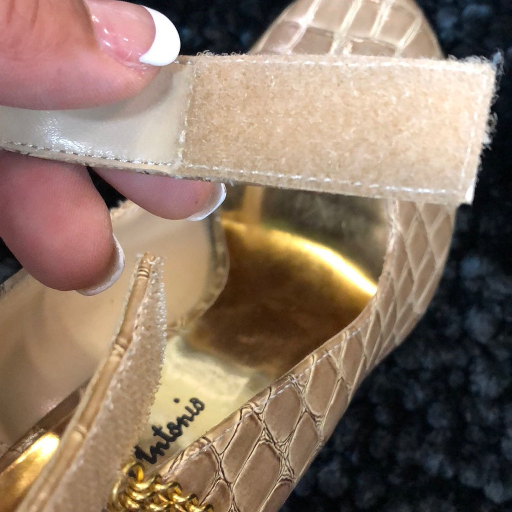 Size 5.5 heels w/Velcro ankle strap & gold chains