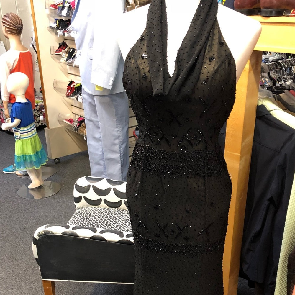 Long Formal Sequined dress black and gold