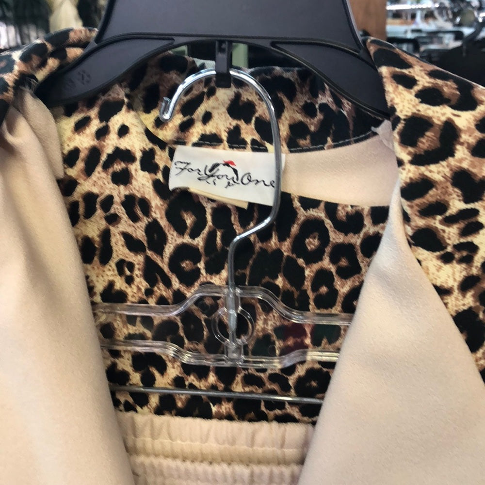For You One tan szXL leopard print 2pc dress suit