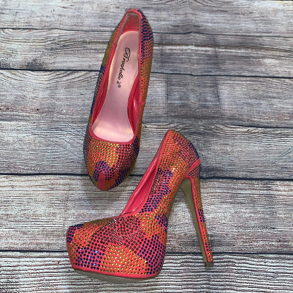 Size 6 rainbow sequined heels