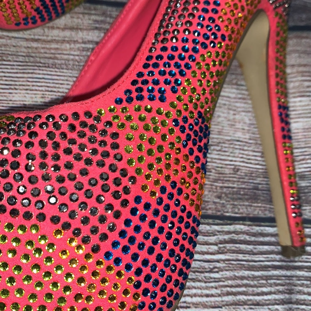Size 6 rainbow sequined heels