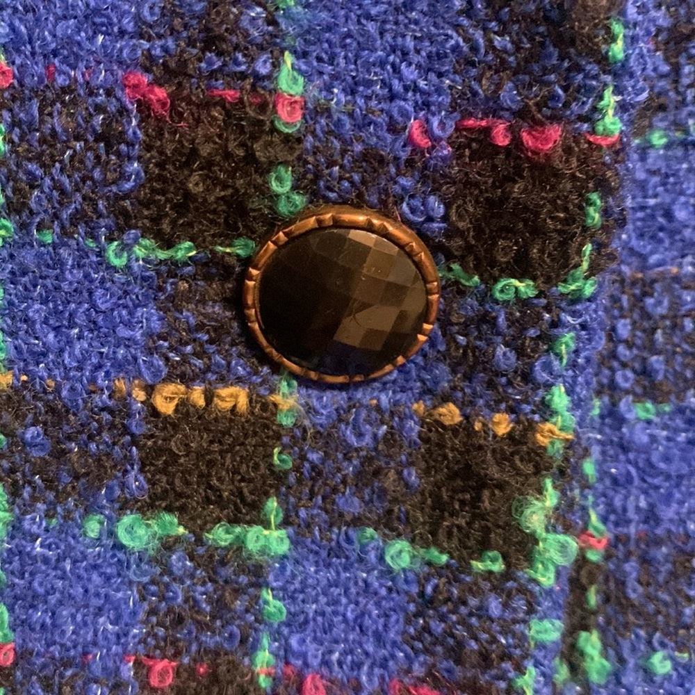 Vintage Size 8 blue plaid and tweed single button blazer