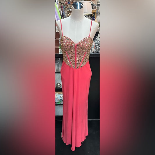 Dave & Johnny sz 9/10 pink & silver with sequins long formal dress